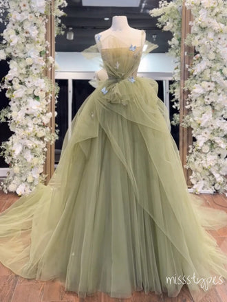 Women Simple Green Tulle Strapless Floor-Length Fashion Prom Dresses,ZX162