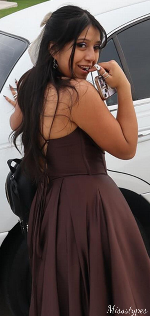 Elegant Spaghetti Strap V-neck A-line Long Prom Dress Ideas, Evening Party Dresses,ZX930