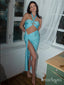 Sexy Asymmetrical Halter Pleat Side Slit Long Mermaid Fashion Prom Dresses,ZX92