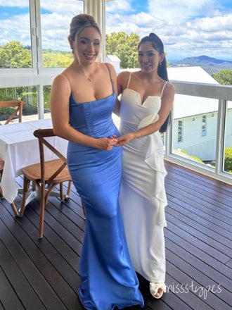 Mismatched Square Spaghetti Strap Mermaid Floor-Length Long Prom Evening Dress,ZX371