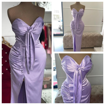 Sexy Purple Sweetheart Mermaid Side Slit Bow Prom Dresses ZX02