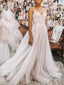 Elegant Pearl Pink Spaghetti Strap Empire Tulle A-Line Long Fashion Wedding Dresses,HS93