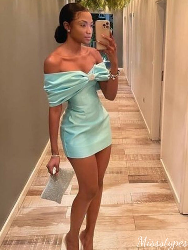 Gorgeous Strapless Off-shoulder Sheath Short Mini Homecoming Dress,HM365