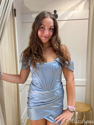 Elegant Strapless Off-shoulder Sheath Short Mini Homecoming Dress,HM366