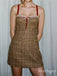 Vintage Brown Spaghetti Strap Button Party Mini Homecoming Dresses, HM42