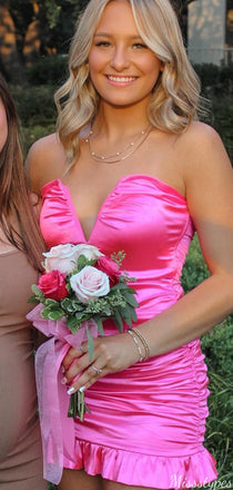 Elegant Strapless Notched Sheath Short Mini Homecoming Dress,HM375