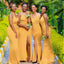 Sunset Yellow Side Slit Spaghetti Strap Sweetheart Cheap Sexy Mermaid Long Bridesmaid Dresses Online, BL133