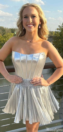 Elegant Strapless Bateau A-line Short Mini Homecoming Dress,HM376
