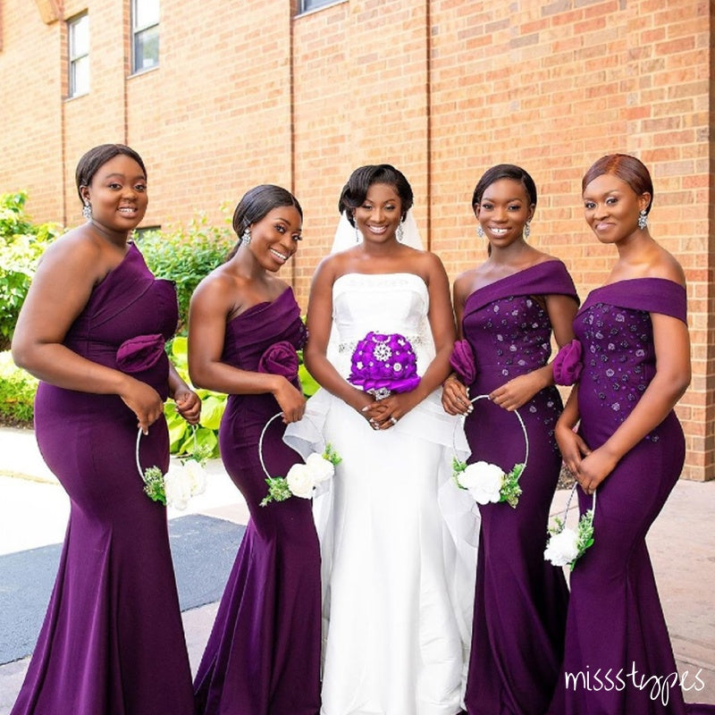 Alluring Purple One Shoulder Appliqued Mermaid Bridesmaid Dresses Online, BL10