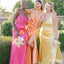 Colorful Mismatched Side Slit Spaghetti Strap Long Bridesmaid Dresses Online, BL17