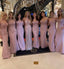 Pink Appliqued Classy Women V-Neck Long Bridesmaid Dresses Online, BL73