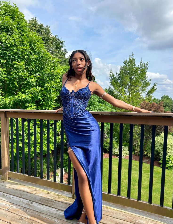 Sexy Blue Mermaid Side Slit Long Prom Dress Ideas, Evening Party Dresses,ZX471