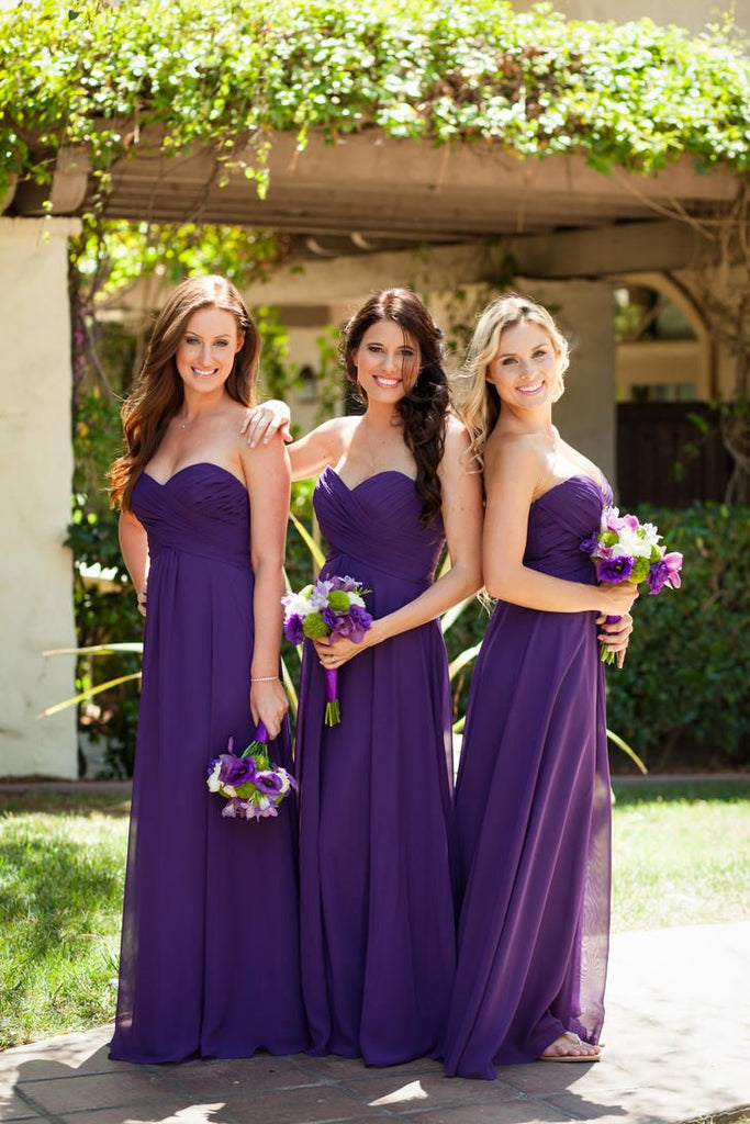 Women Elegant Purple Sweetheart A-Line Soft Bridesmaid Dresses Online, BL38