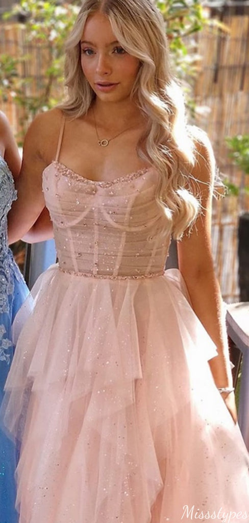 Elegant Spaghetti Strap A-line Long Prom Dress Ideas, Evening Party Dresses,ZX944