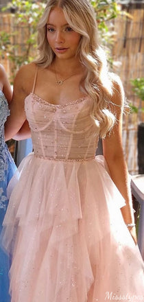 Elegant Spaghetti Strap A-line Long Prom Dress Ideas, Evening Party Dresses,ZX944