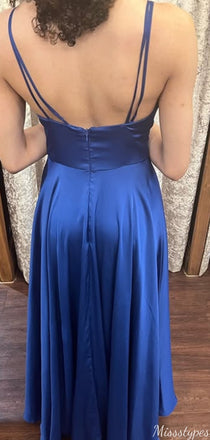 Elegant Spaghetti Strap V-neck A-line Long Prom Dress Ideas, Evening Party Dresses,ZX945