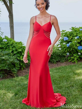 Formal Spaghetti Strap V-neck Mermaid Long Prom Dress Ideas, Evening Party Dresses,ZX948
