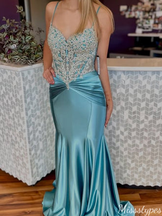 Gorgeous Spaghetti Strap V-neck Mermaid Long Prom Dress Ideas, Evening Party Dresses,ZX949