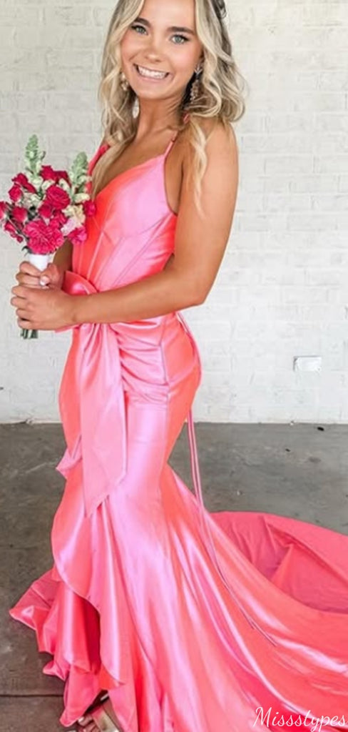 Elegant Spaghetti Strap V-neck Mermaid Long Prom Dress Ideas, Evening Party Dresses,ZX951
