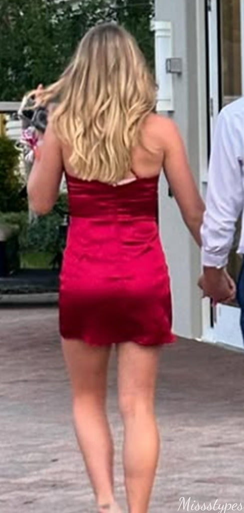Elegant Spaghetti Strap V-neck Sheath Short Mini Homecoming Dress,HM382