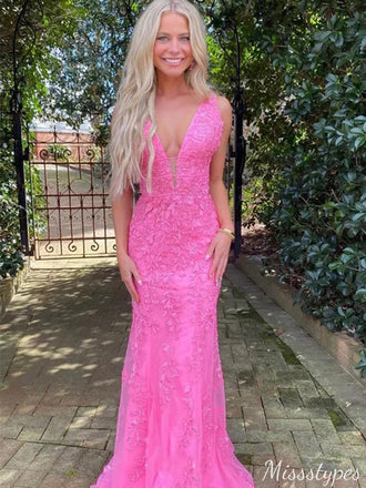 Sexy V-neck Halter Lace Mermaid Long Prom Dress Ideas, Evening Party Dresses,ZX551