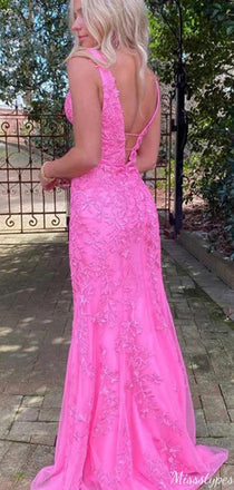 Sexy V-neck Halter Lace Mermaid Long Prom Dress Ideas, Evening Party Dresses,ZX551
