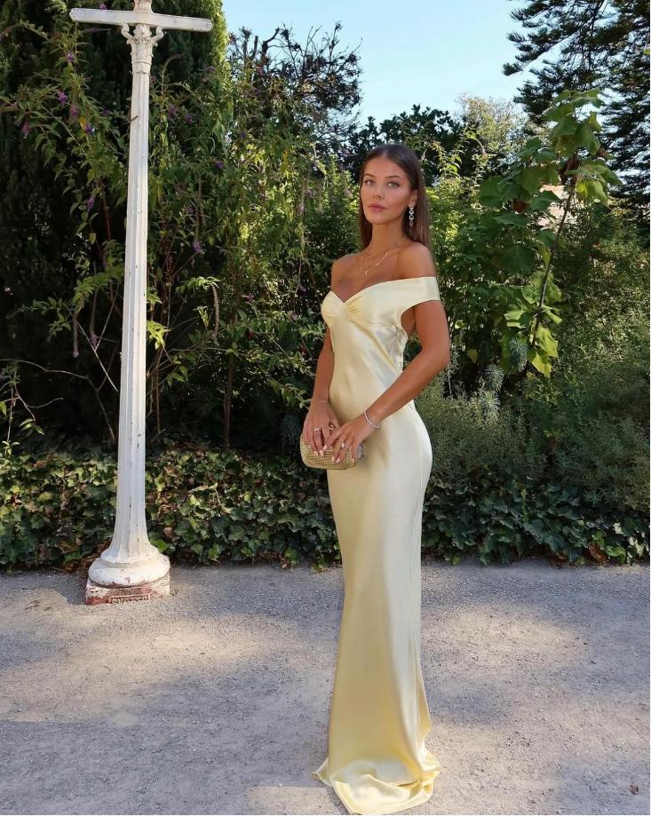 Yellow Alluring Off Shoulder Mermaid Soft Satin Long Prom Evening Dress,ZX310