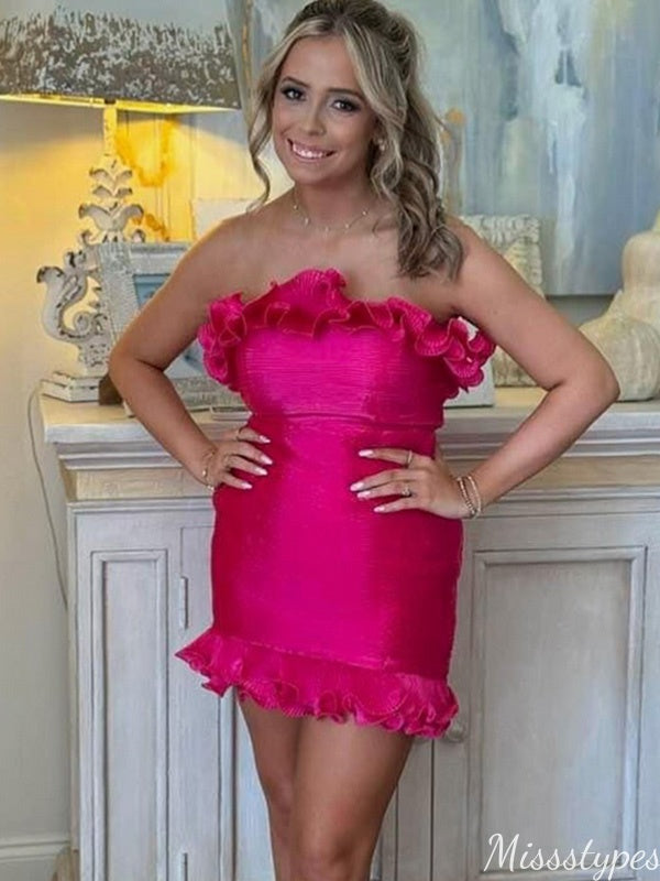 Elegant Strapless Sheath Short Mini Homecoming Dress,HM387