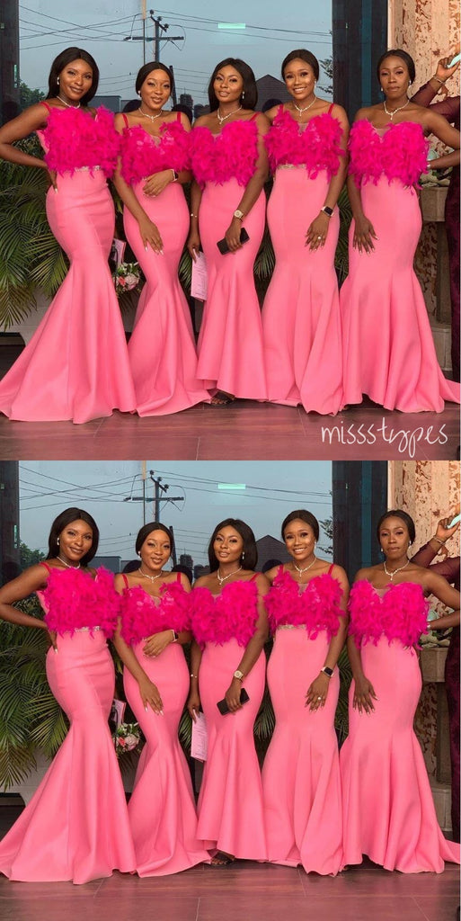 Women Unique Hot Pink Mermaid Pink Bridesmaid Dresses Online, BL82