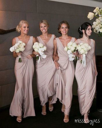 Coral Pink Spaghetti Strap V-Neck Mermaid Pleat Bridesmaid Dresses Online, BL25