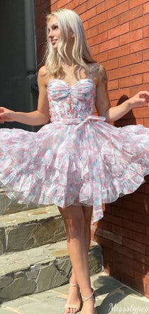 Elegant Spaghetti Strap Sweetheart A-line Short Mini Homecoming Dress,HM396