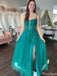 Gorgeous Spaghetti Strap Notched A-line Long Prom Dress Ideas, Evening Party Dresses,ZX954