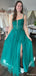 Gorgeous Spaghetti Strap Notched A-line Long Prom Dress Ideas, Evening Party Dresses,ZX954