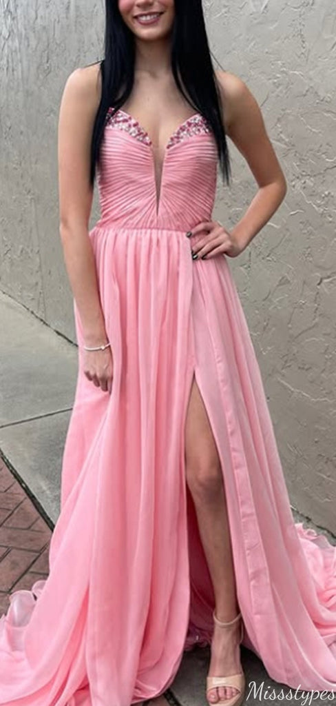 Elegant Strapless Notched A-line Long Prom Dress Ideas, Evening Party Dresses,ZX955