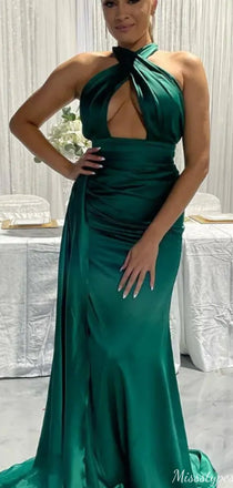 Sexy Halter Notched Mermaid Long Prom Dress Ideas, Evening Party Dresses,ZX957