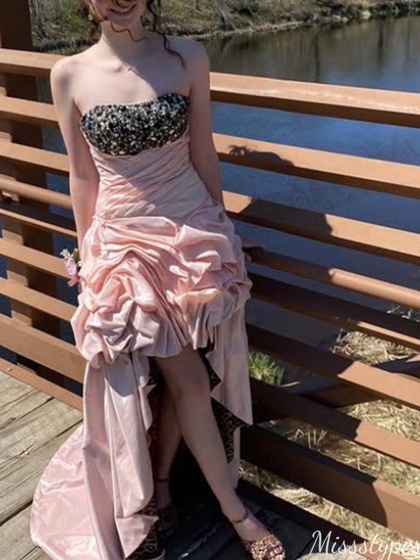 Gorgeous Strapless High-low Long Prom Dress Ideas, Evening Party Dresses,ZX961