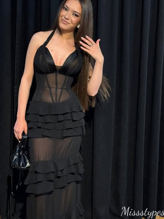 Sexy Halter V-neck Mermaid Long Prom Dress Ideas, Evening Party Dresses,ZX963