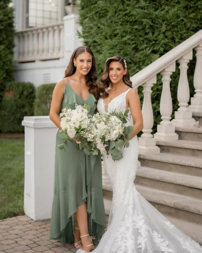 Mismatched Green Satin Women Floor-Length Bridesmaid Dresses Online, BL155