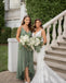 Mismatched Green Satin Women Floor-Length Bridesmaid Dresses Online, BL155