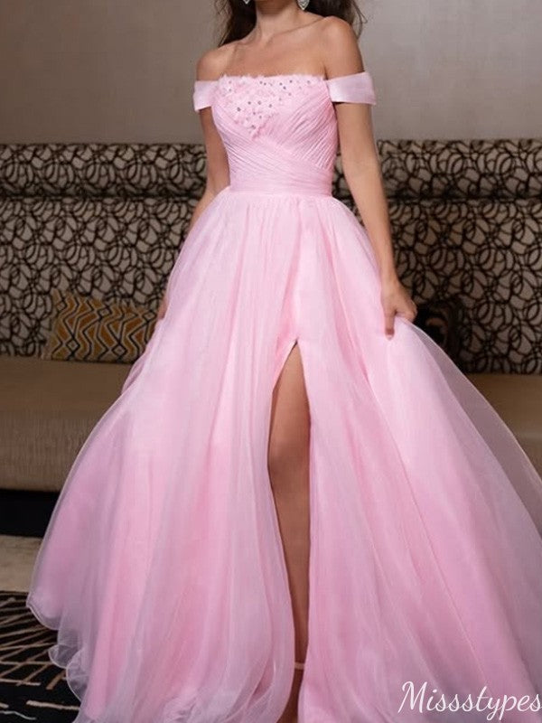 Elegant Off-shoulder A-line Long Prom Dress Ideas, Evening Party Dresses,ZX964