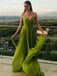 Sexy Dark-Green V-Neck Spaghetti Strap With Trailing Long Prom Evening Dress,ZX294