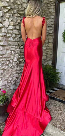 Gorgeous V-neck Spaghetti Strap Backless Mermaid Long Prom Dress Ideas, Evening Party Dresses,ZX554
