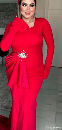 Formal Long Sleeves Square Mermaid Long Prom Dress Ideas, Evening Party Dresses,ZX971
