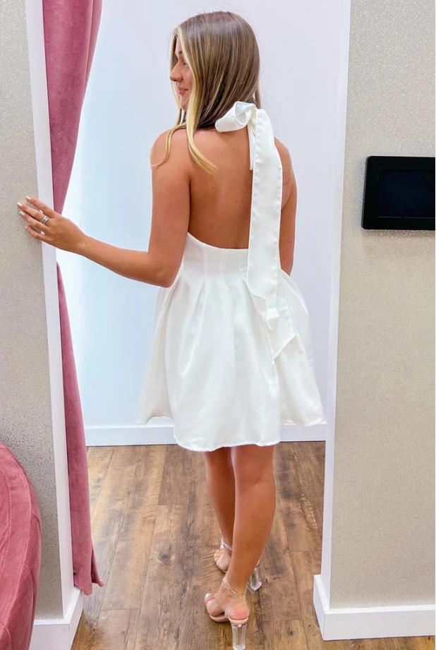 Halter Unique White Women Empire Mini New Arrival Homecoming Dresses,HM162