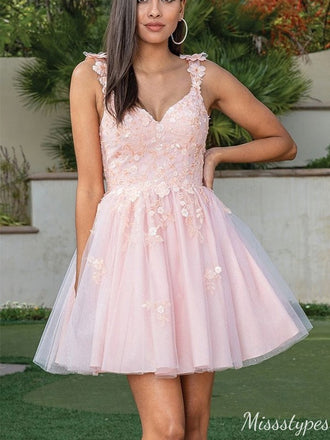 Gorgeous Spaghetti Strap V-neck A-line Short Mini Homecoming Dress,HM398