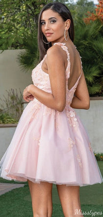 Gorgeous Spaghetti Strap V-neck A-line Short Mini Homecoming Dress,HM398