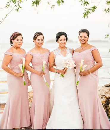 Pink Mermaid Off Shoulder Long Women Bridesmaid Dresses Online, BL106