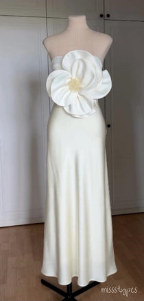 Unique White Flower Strapless Mermaid Sheath Women Evening Prom Evening Dress,ZX235
