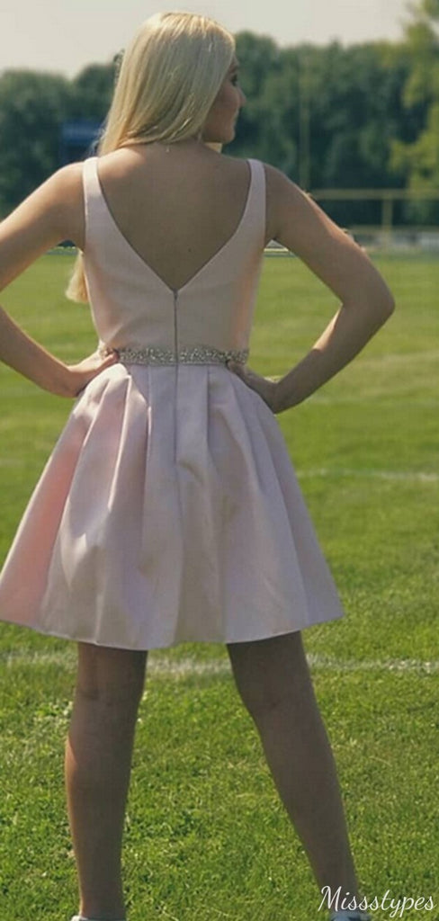 Elegant V-neck Notched A-line Short Mini Homecoming Dress,HM403