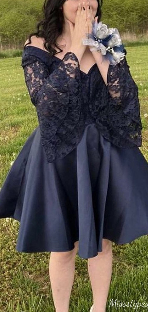 Gorgeous Off-shoulder Long Sleeves A-line Short Mini Homecoming Dress,HM404